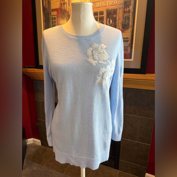 LOFT Sweaters - Loft light blue floral embroidered sweater